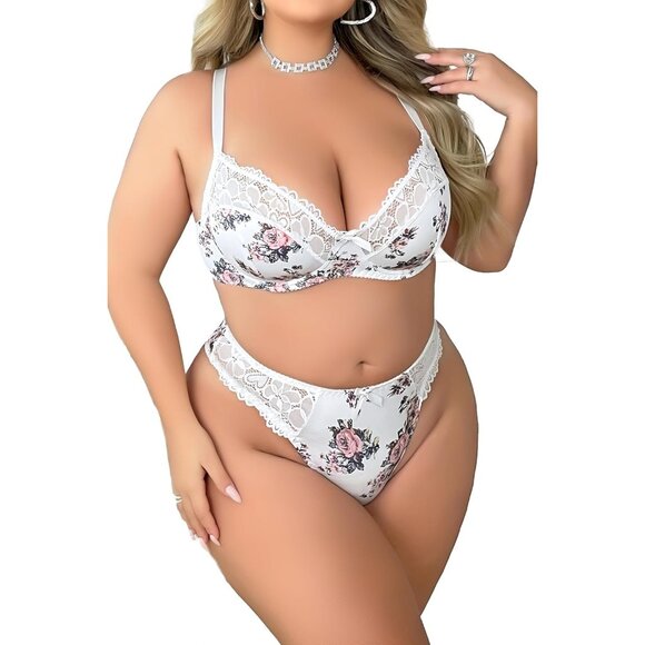 WOMEN'S Roses Sexy Lace Push Up Bra & Babydoll Nightwear Lingerie Set - Picture 2 of 5